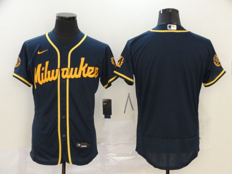 Men Milwaukee Brewers Blank Blue Nike Elite MLB Jerseys